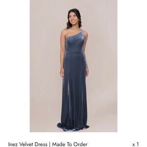 Velvet One Shoulder Dress - Blue